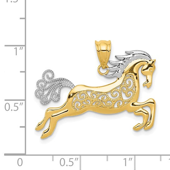 Whimsical Horse Pendant in 14K Yellow and White Gold