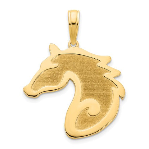 Elegant Sandblasted Horsehead Pendant in 14K Yellow Gold