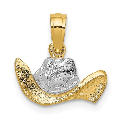 Modern Cowboy Hat Charm Pendant in 14K Yellow and White Gold - Cox Ranch Supply