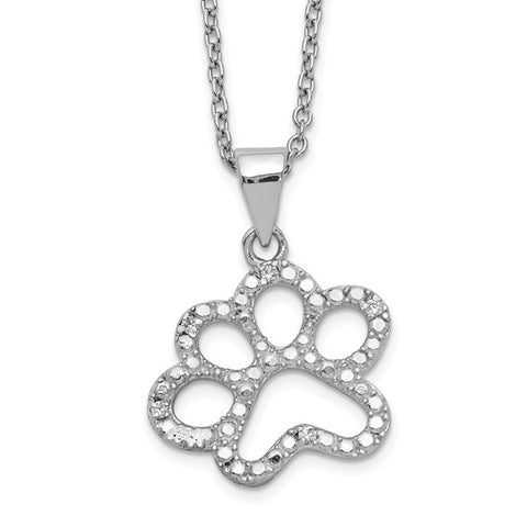 CZ Paw Print Necklace in Sterling Silver