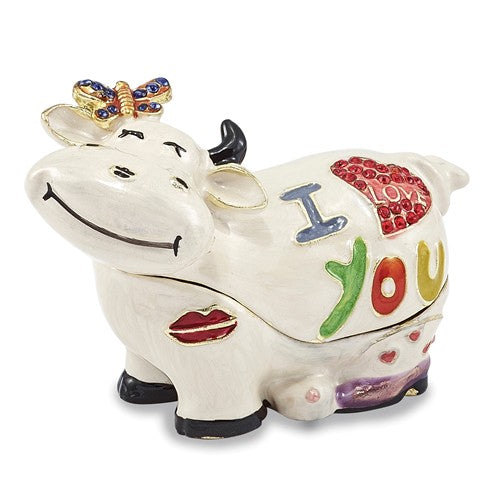 Cow Trinket Box with Necklace I Love You White Cow BJ2075 - Cox Ranch Supply