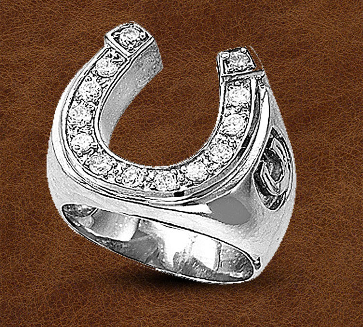Kelly Herd® Men's Horseshoe Ring with Horseshoes in Sterling Silver and CZ's - Cox Ranch Supply